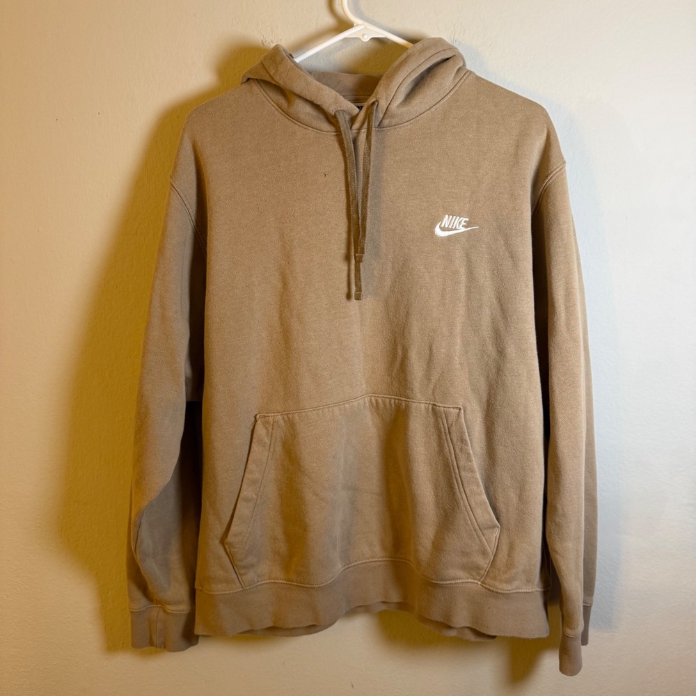 Nike Sportswear Club Fleece Hoodie Mens XL Khaki Tan Pullover Logo BV2654-247